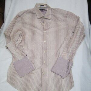 Banana Republic Slim Fit Red, Purple, Tans Striped Dress Shirt, sz.16-16¼ Large